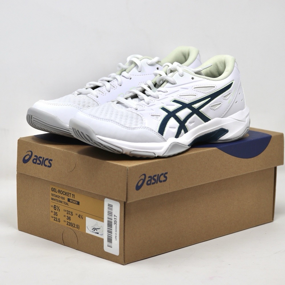 ASICS Women's Gel-Rocket 11 Volleyball Shoes Sir 6.5 White Ink Teal 1072A121-100